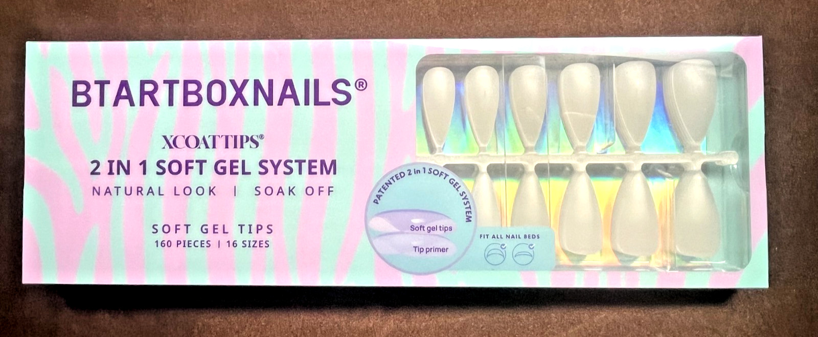 BTArtboxNails XCOATTIPS 2 in 1 Soft Gel System 160pc 16 Sizes Natural New