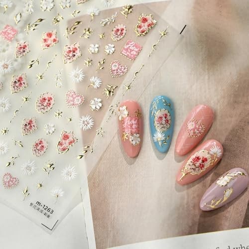5D Embossed Flower Nail Stickers for Nail Art, Floral Nail Art Style-04
