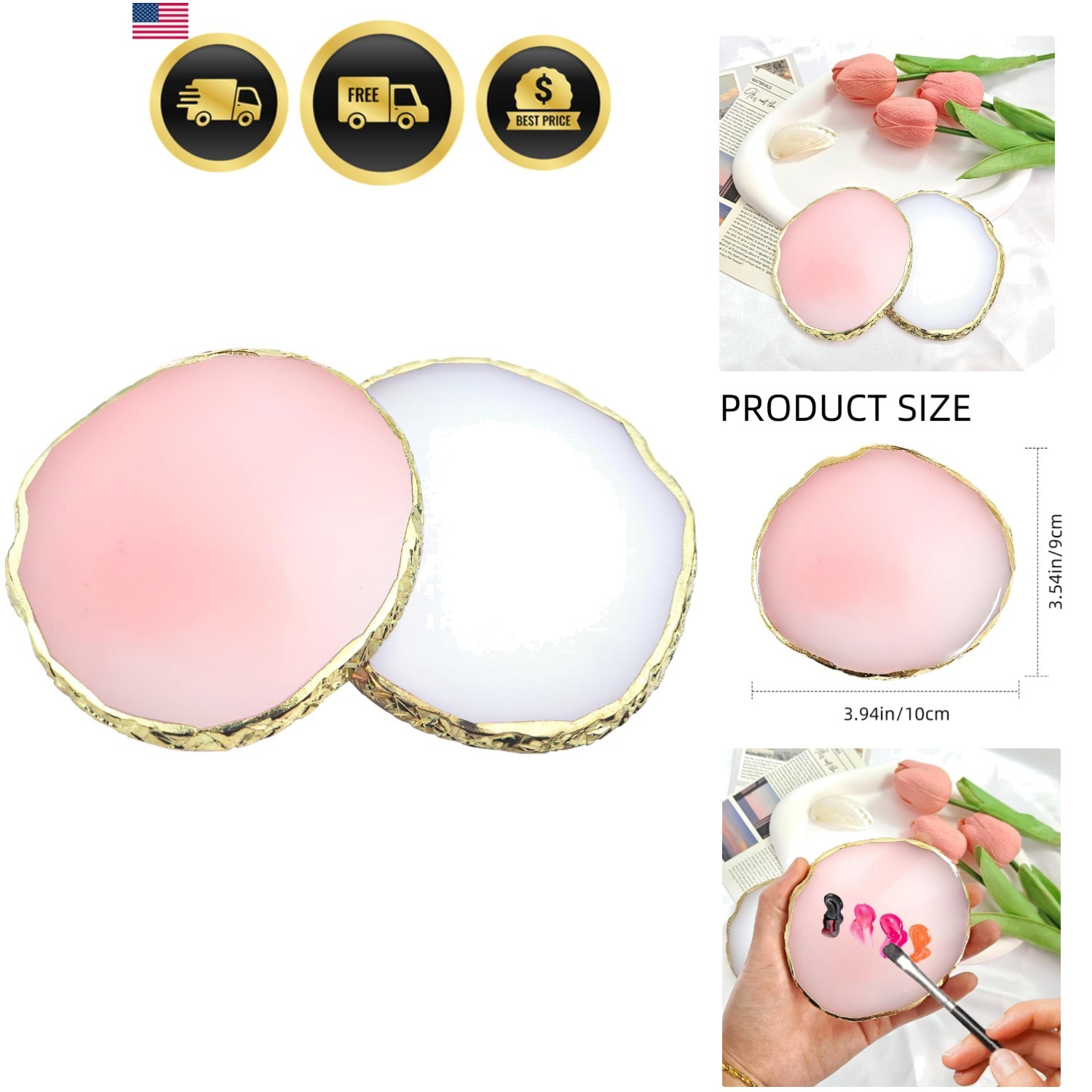 2Pcs Resin Nail Art Palette,Nail Polish Palette,Gold Edge Nails Holder Displa…