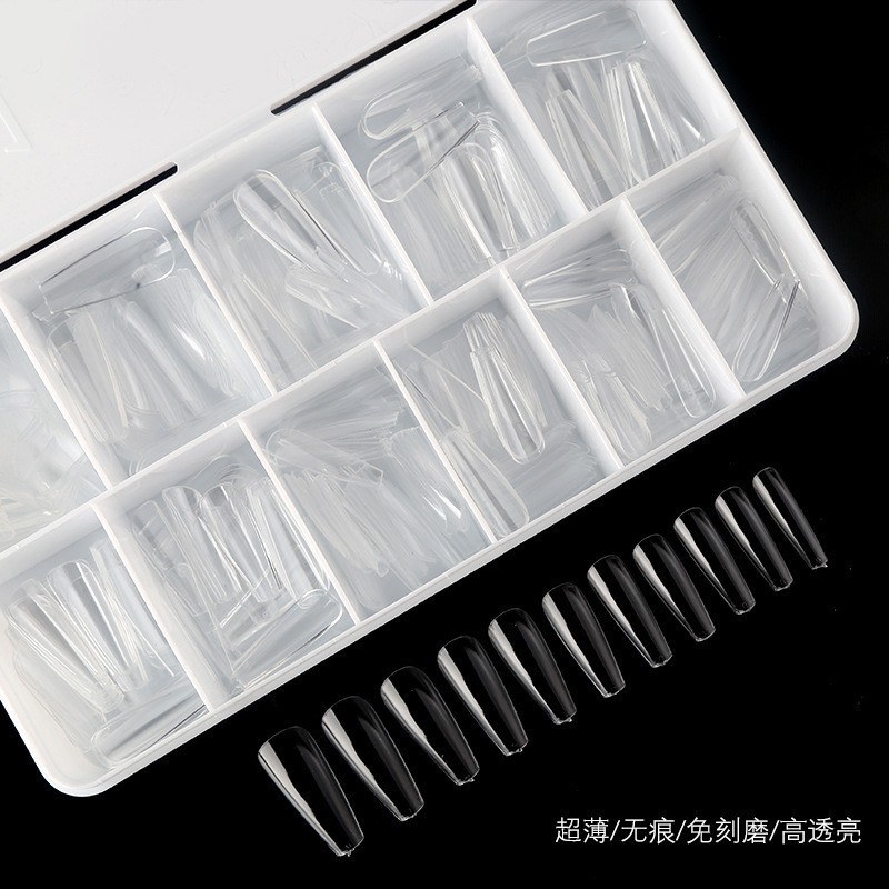 550Pcs/Box Coffin Nail Art Tips Almond Square Clear Fake False Nails Full Cover