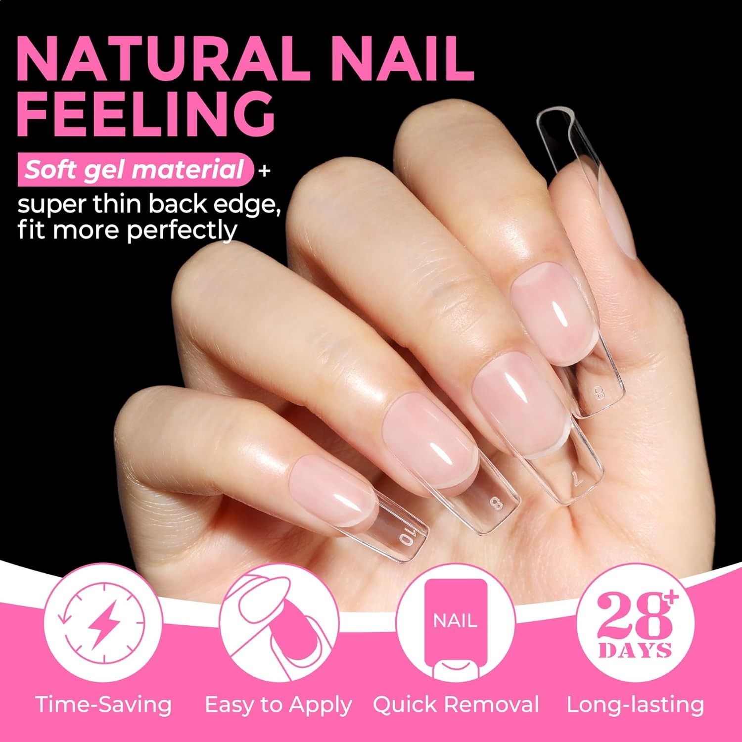 Long-Lasting Clear Square Nail Tips – 216pcs for Effortless Acrylic Extensions