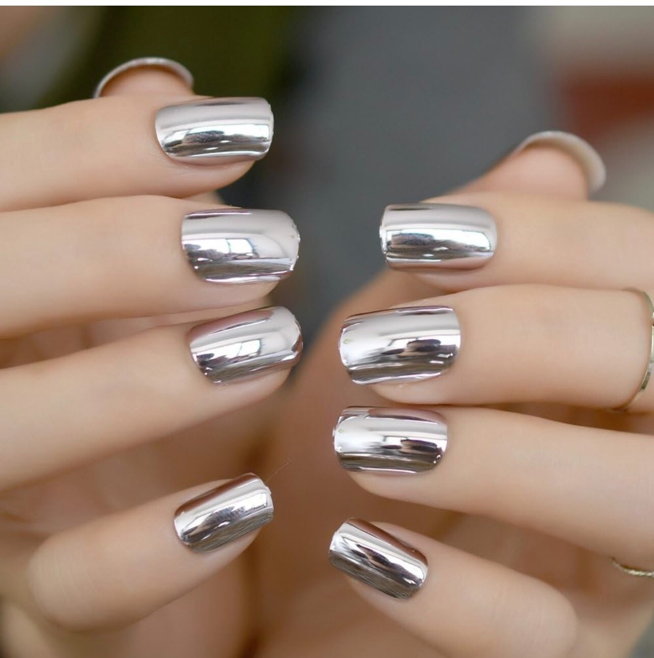 Coolnail Shiny Punk Style Metallic Short Reflective False Fake Nails Metal Plat