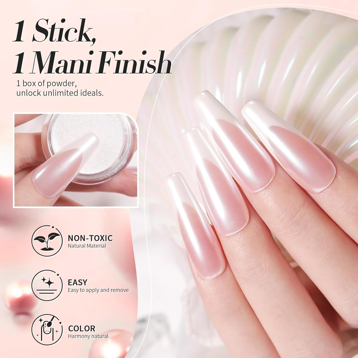 Elegant White Iridescent Nail Powder – Perfect for All Nail Types and Styles