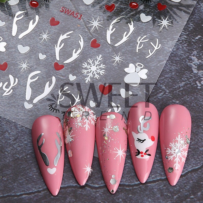 Christmas Nail Art Stickers Snowflake Santa Reindeer Decals Self-Adhesive NS53