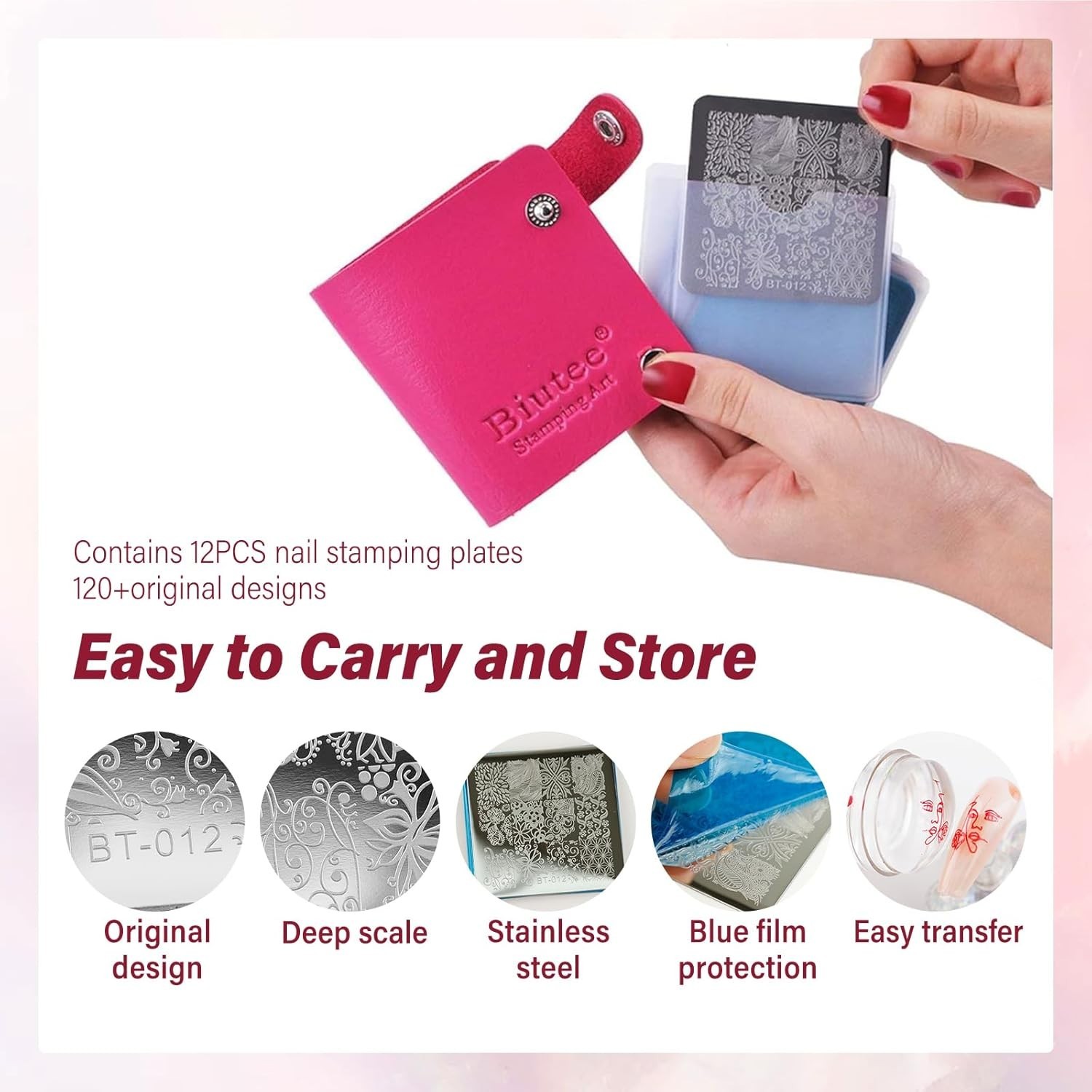 Deluxe Nail Stamping Kit – 12 Plates, 8 Gel Colors, Stamper