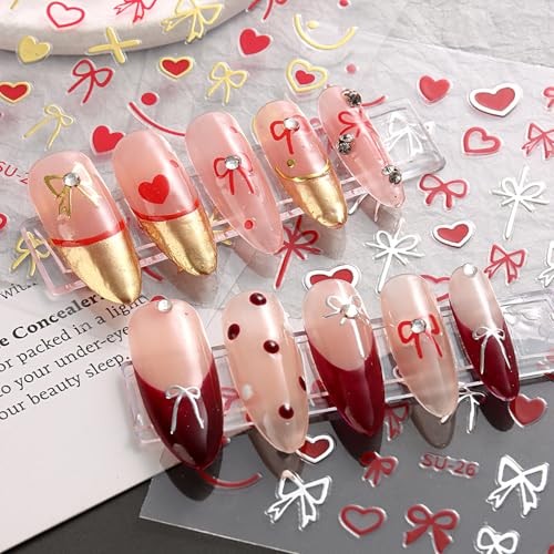 Valentines Heart Nails Stickers Cute 3D Bow Love Nails Heart Gift Dots Design