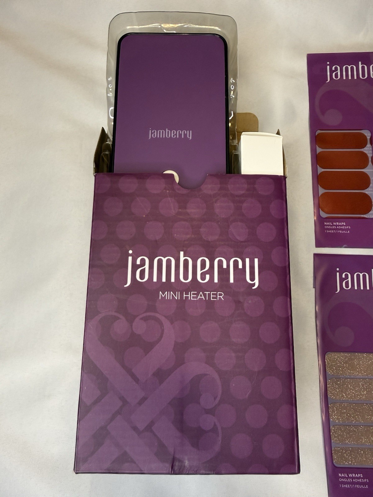 Jamberry Mini Heater NIB & Lot Of 7 Full Sheets + 1 Partial Sheet Of Nail Wraps