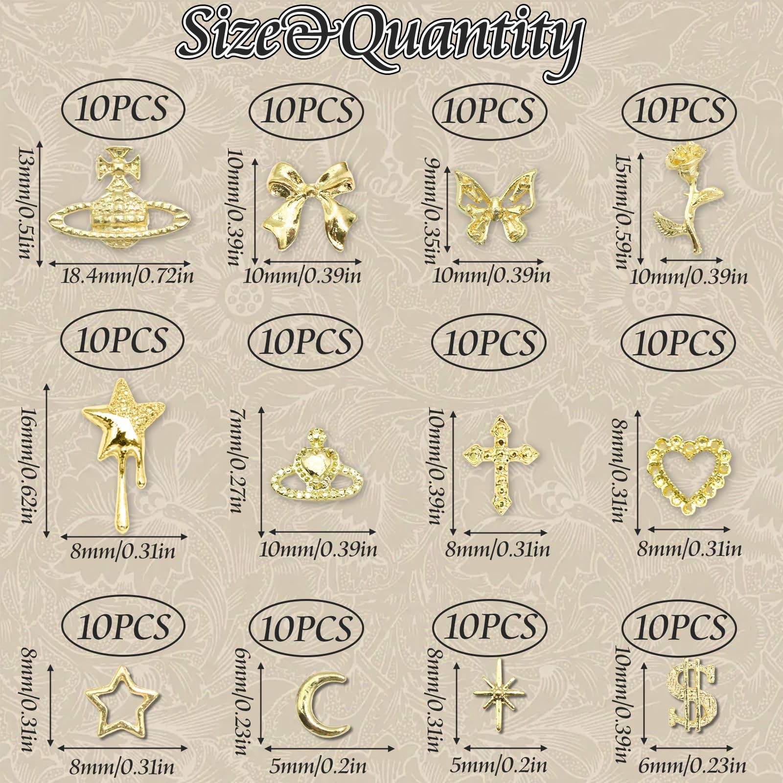 120PCS Gold Nail Charms 3D Bow Butterfly Charms for Nails 12 Styles Nail Jewe…