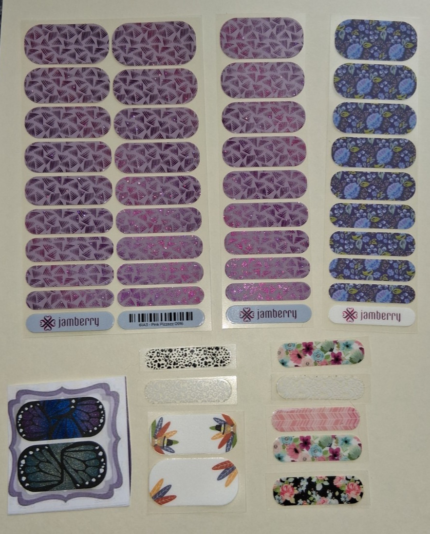 Jamberry Lot Nail Wraps Pink Pizzazz Lavender Garden Turkey Flower Butterfly