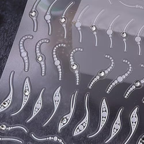 French Line Nail Art Stickers 3D Embossed Diamond Nail silver diamond swirl