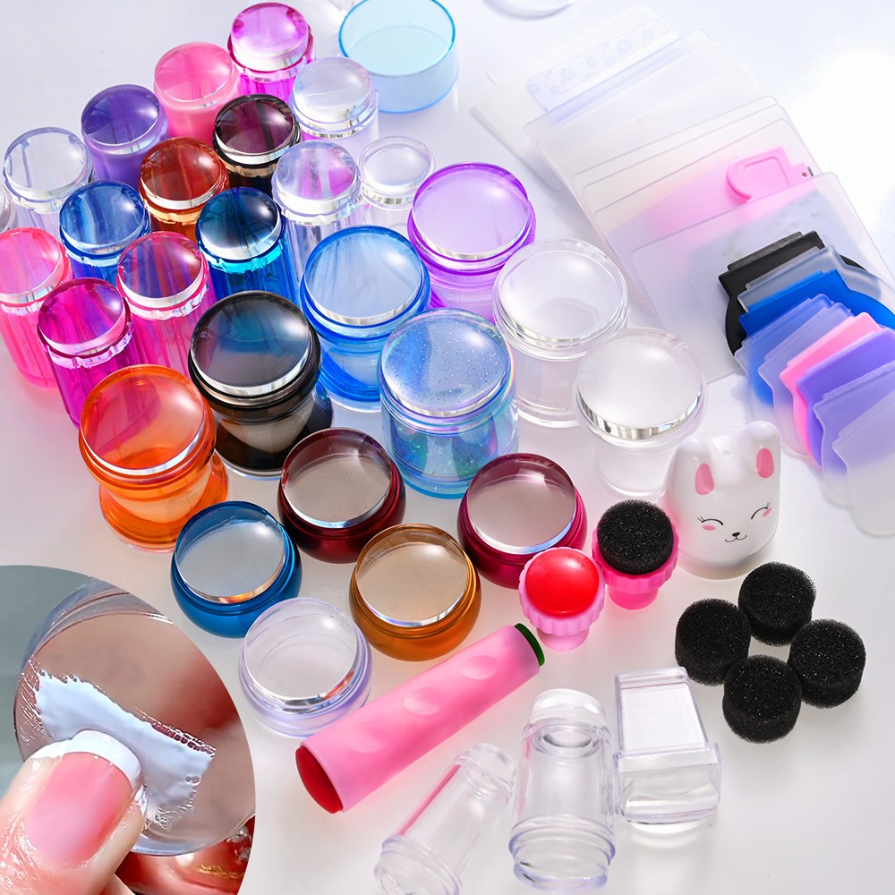 Jelly Silicone Nail Stamper Scraper Set Nail Templates Stamp For Stamping Polish