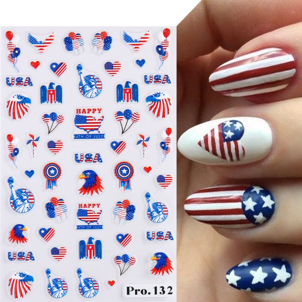 4th of July DIY Nail Stickers Independence Day Nail Art 3D American Flag Sticker