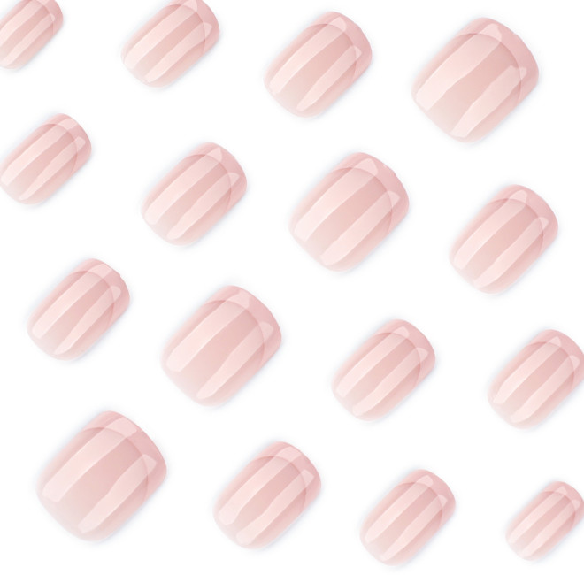 24pcs Minimalist French-style Rose-pink Edge Press-on Nails, Short Square Shape
