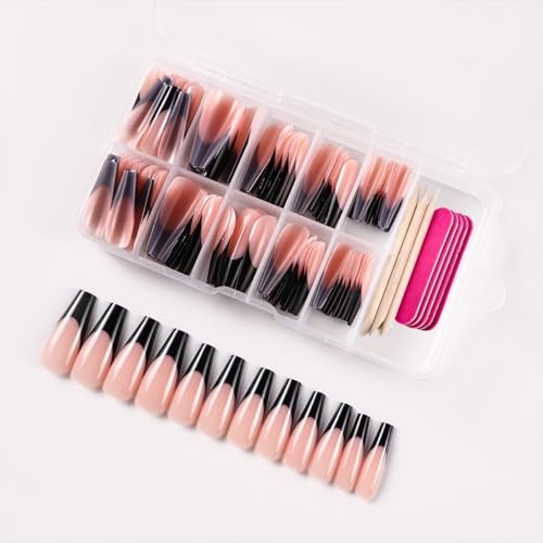 120 Pcs Black French Tip Press on Nails Long 1 Fl Oz (Pack of 120) Style-6