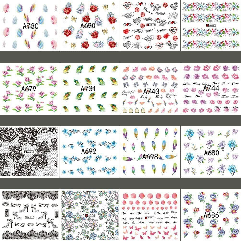 50 Sheets Nail Art Water Soak Decals & Tweezers, DIY Design Kit for Women Girls