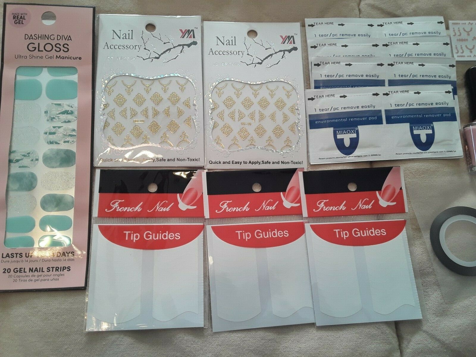 L A Colors Nail Art Lot Polish Glitter Sticker Sheets File Strips Tape Remover