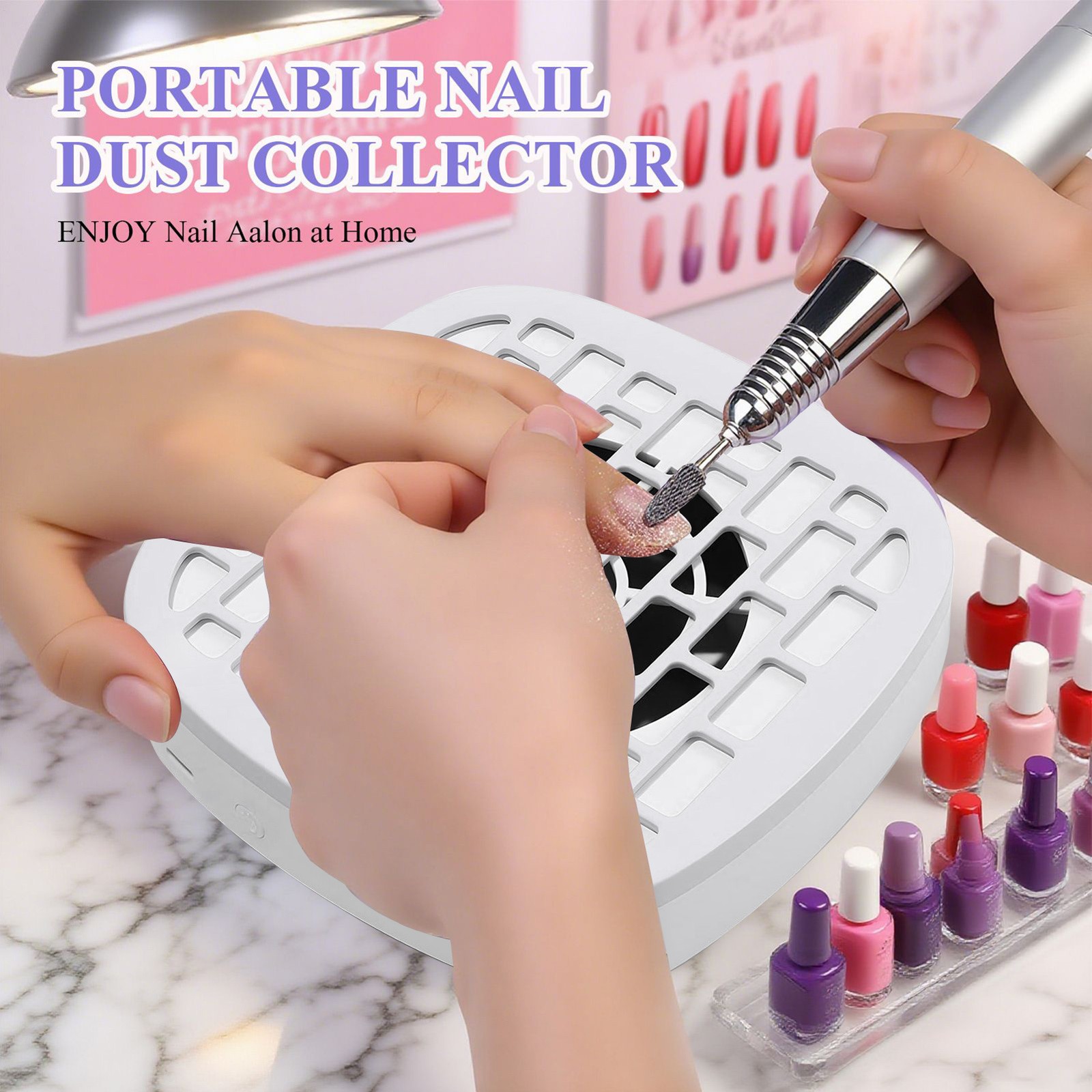 Low Noise Nail Dust Collector Vacuum for Home Manicure, Portable`