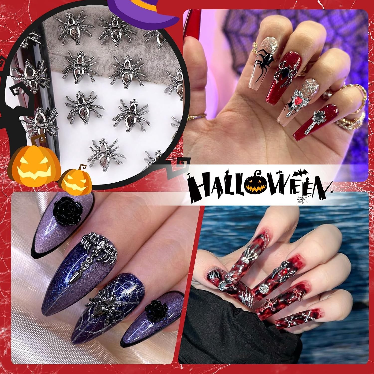84 Pcs 3D Black Halloween Nail Charms And Gems, Gothic Nail Charms | Black