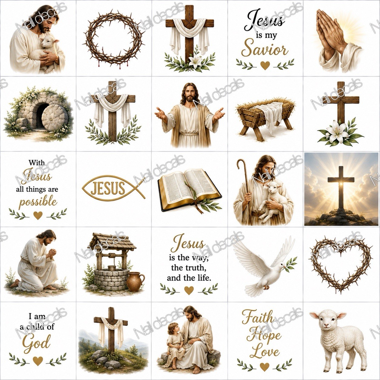 Jesus Hope Faith Nail Decals Clear Waterslide Transfer Set of 50 + Instructions