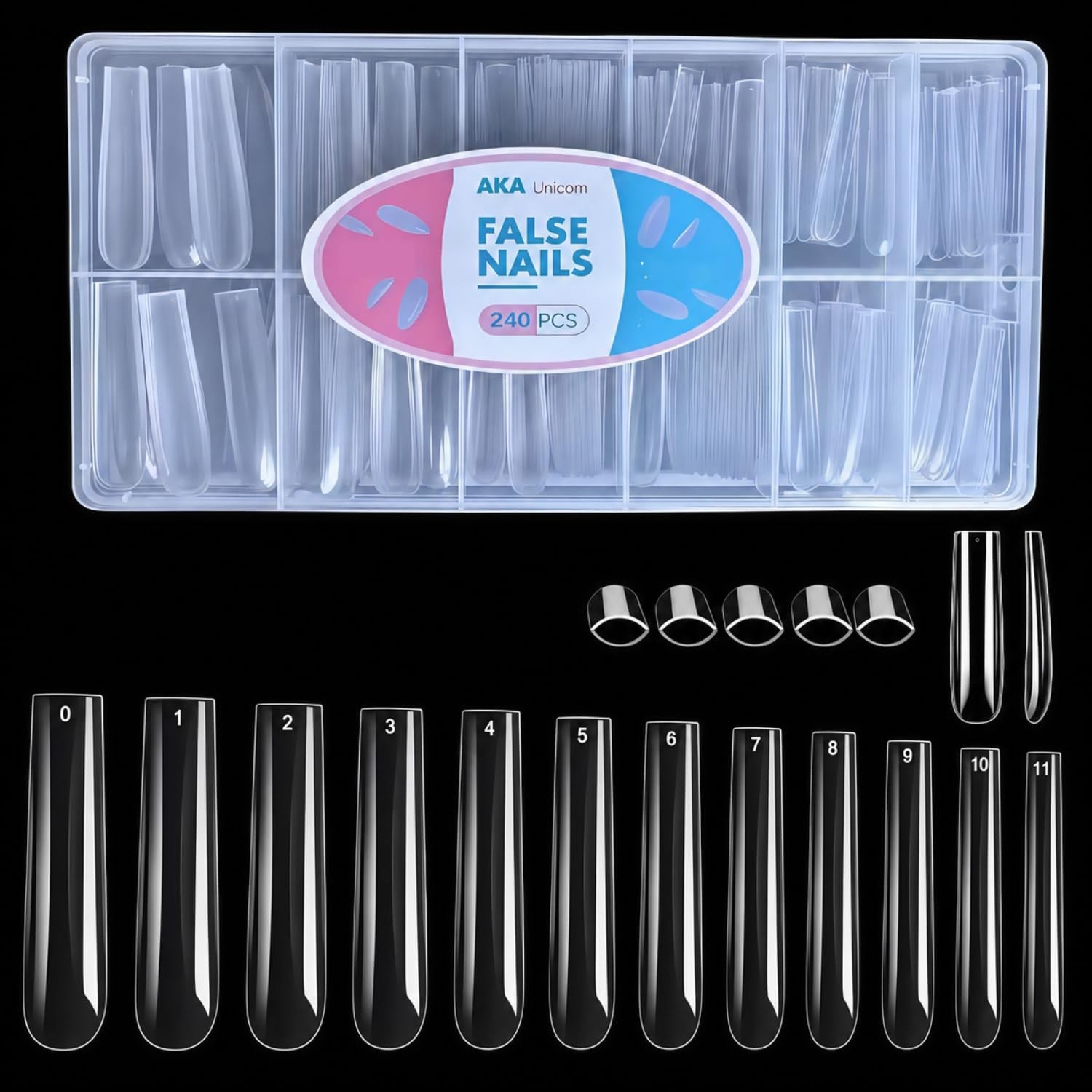 AKA Unicorn Long Square Nail Tips,Pre-Etched Full Cover Soft Nail Tips
