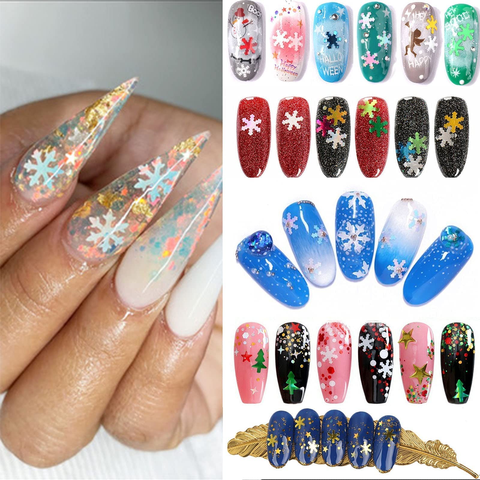 12 Boxes Snowflake Nail Glitter Holographic Christmas Nail Sequins Glitter La…