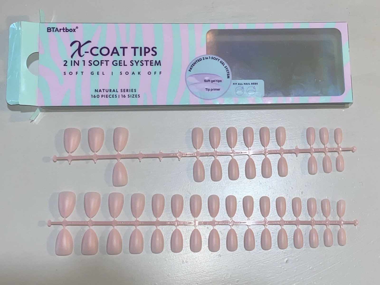 BTArtbox X-Coat Soft Gel Full Cover Nails Milky White and Soft Pink