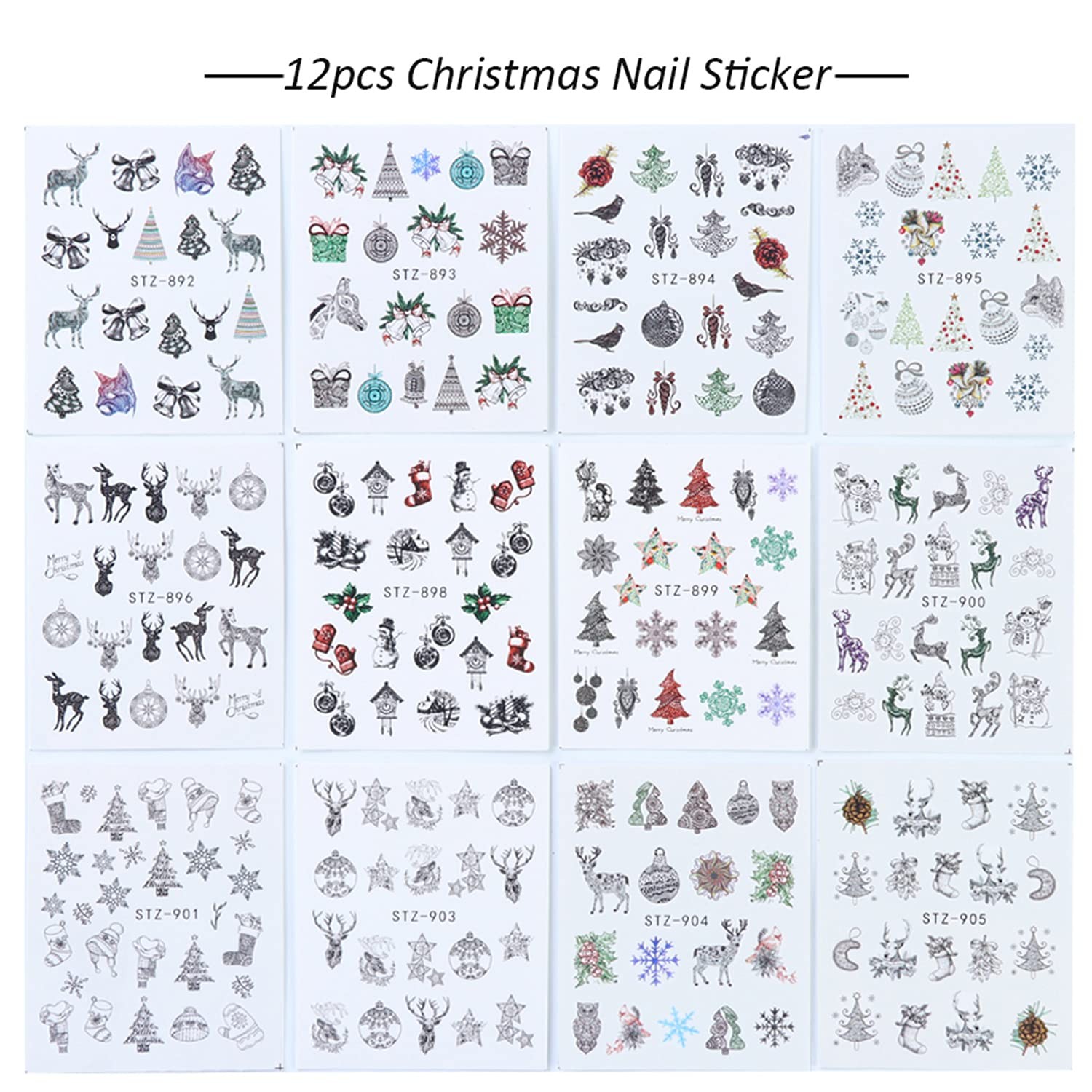 Christmas Nail Decals Stickers Water Transfer Winter Nail Decal Xmas Tree Elk…