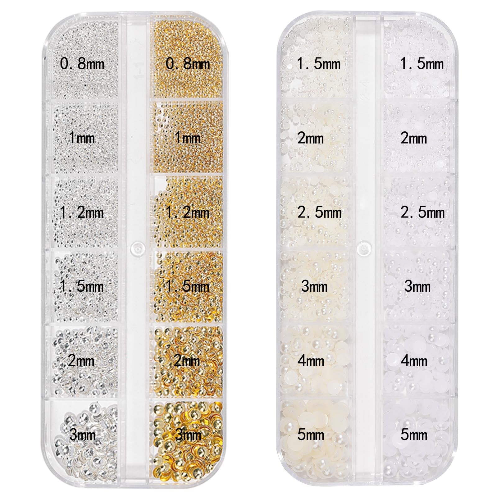 Nail Art Charms – Metal Silver & Gold Beads, Flat Back Round Rhinestones, Sma…