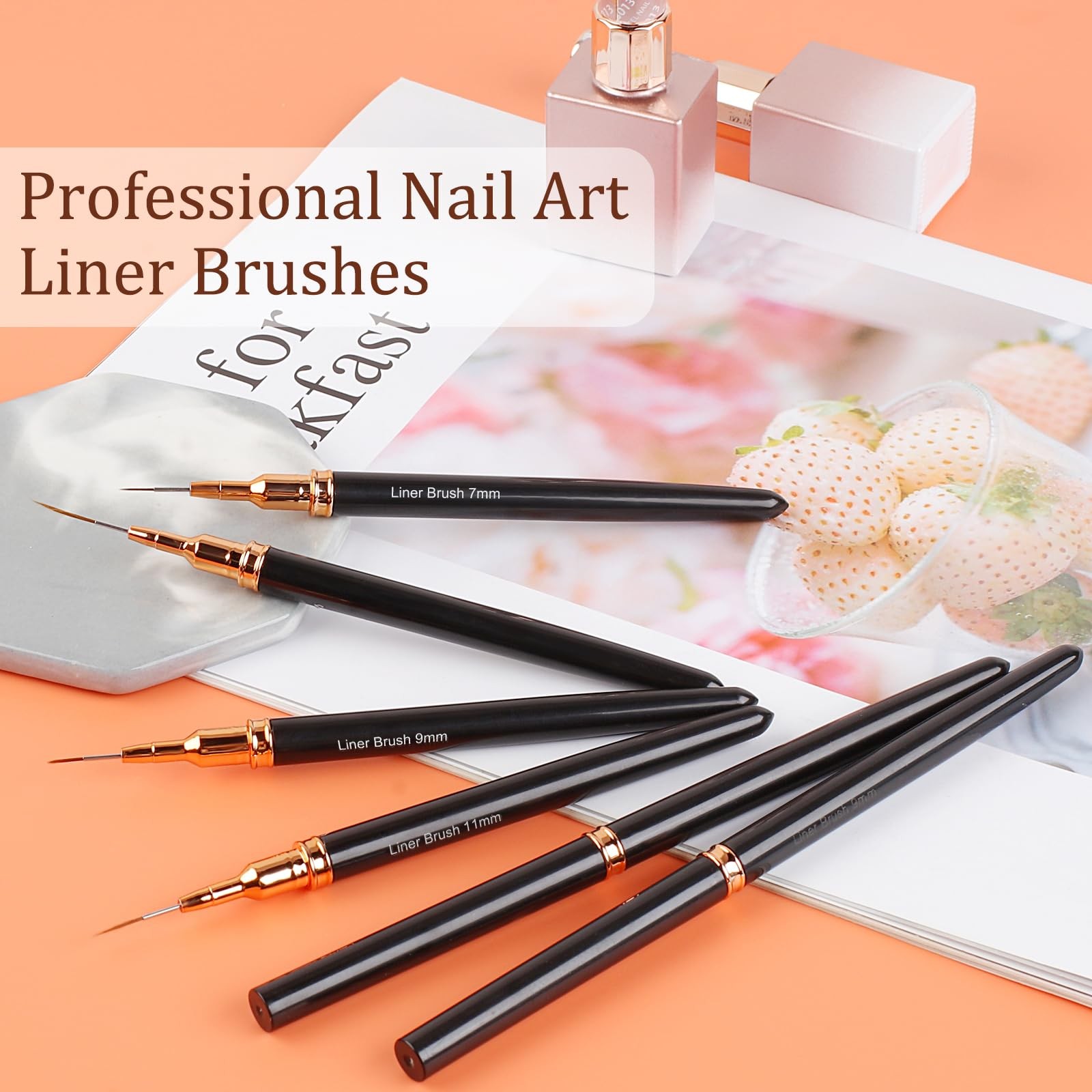 7PCS Metallic Nail Art Brushes Set, 7/9/11/15/25mm Liner Brush For Nails , Su…