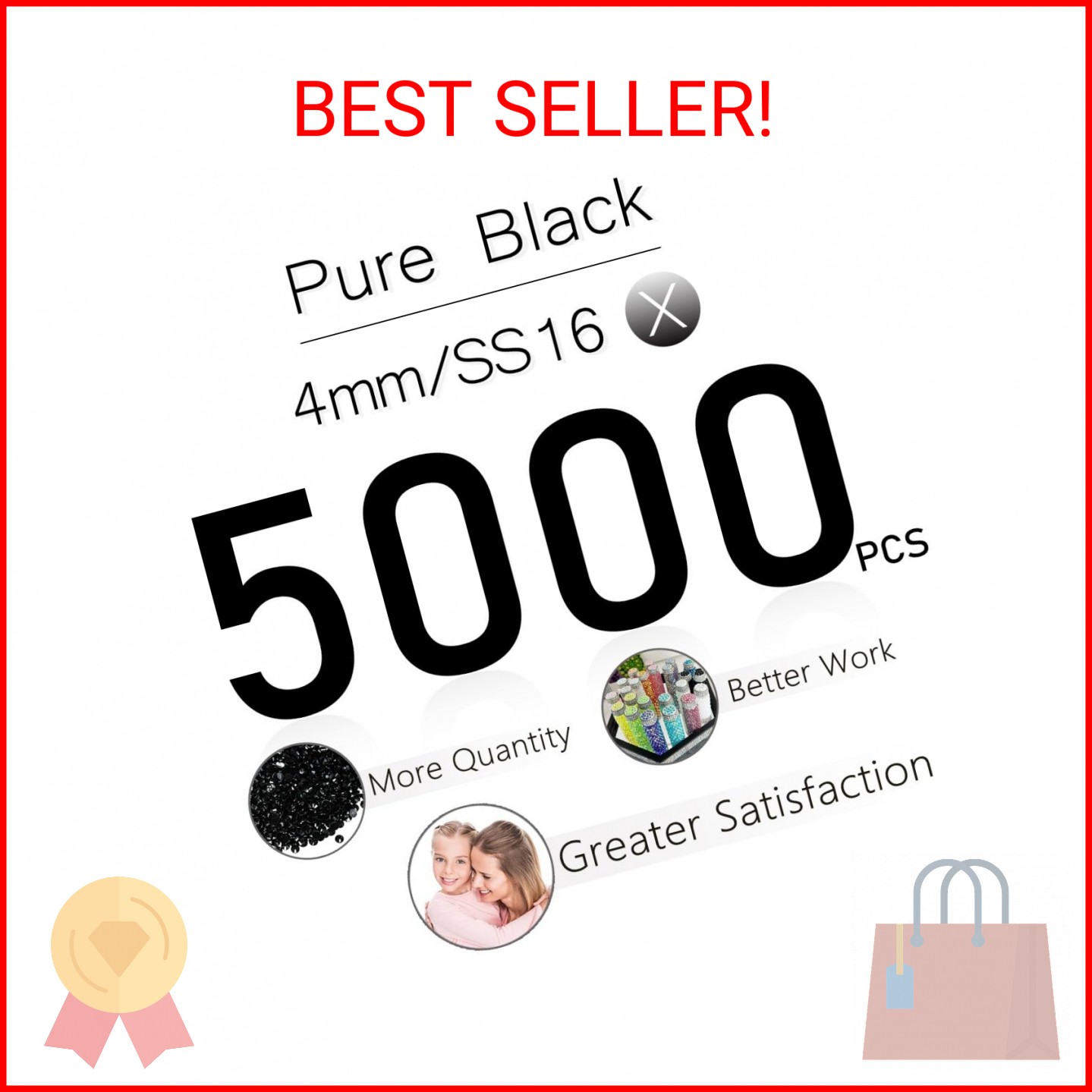 qiipii 5000PCS 4mm Pure Black Resin Rhinestones for Crafting Flatback Jelly Ston