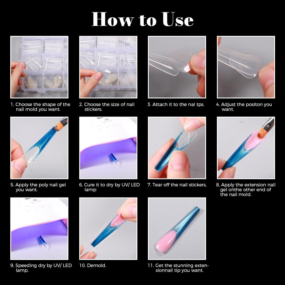 Nail Dual Forms for Poly Gel, 288PCS French Nail Forms, 8 Shapes, 12 Sizes Clear
