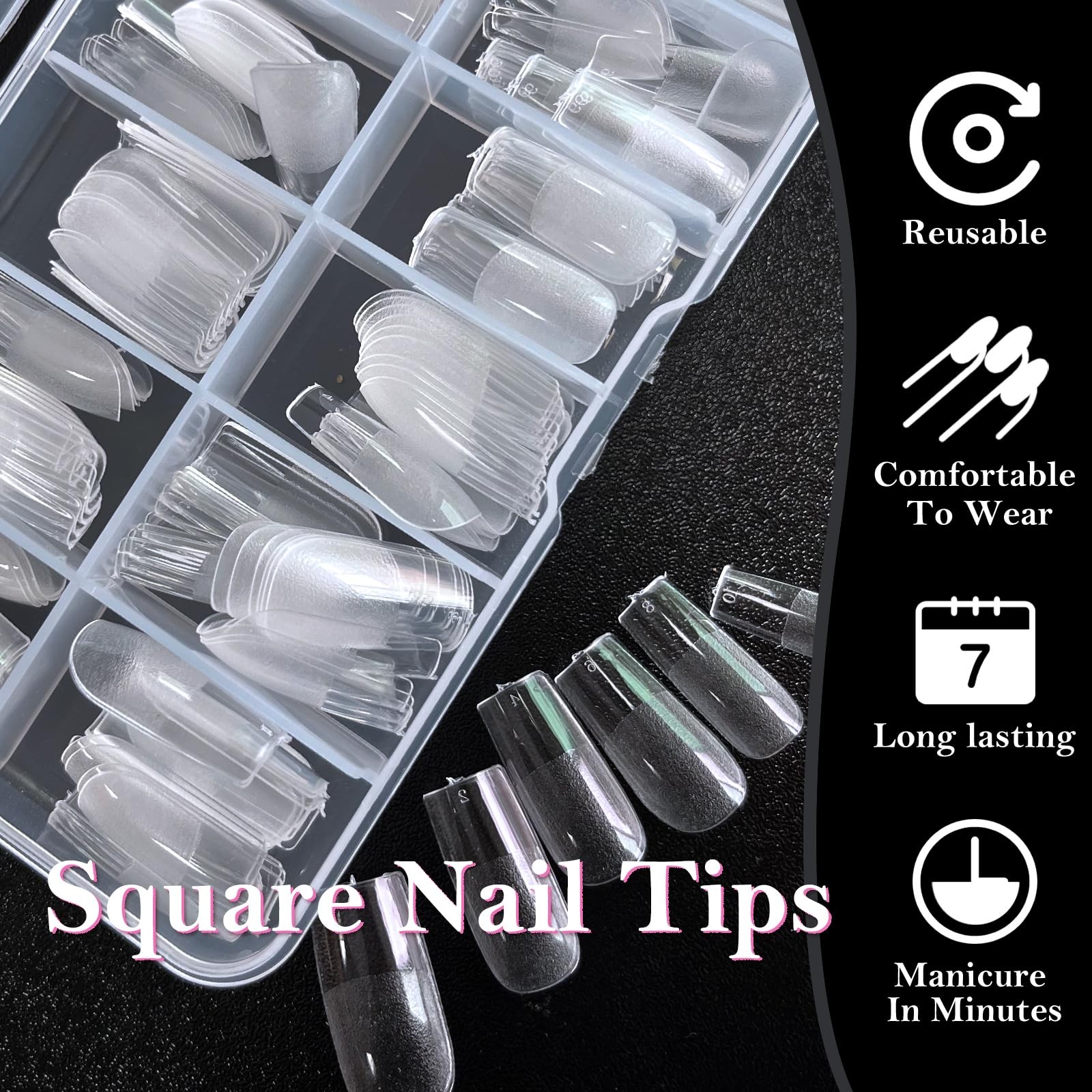 240Pc Square Gel Nail Tips Medium Fake Nails for Press on Nails Clear Acrylic Na