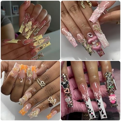 KINGNAME 106Pcs 3D Gold Nail Charms, Luxury Bling Snake Bow Butterfly snake