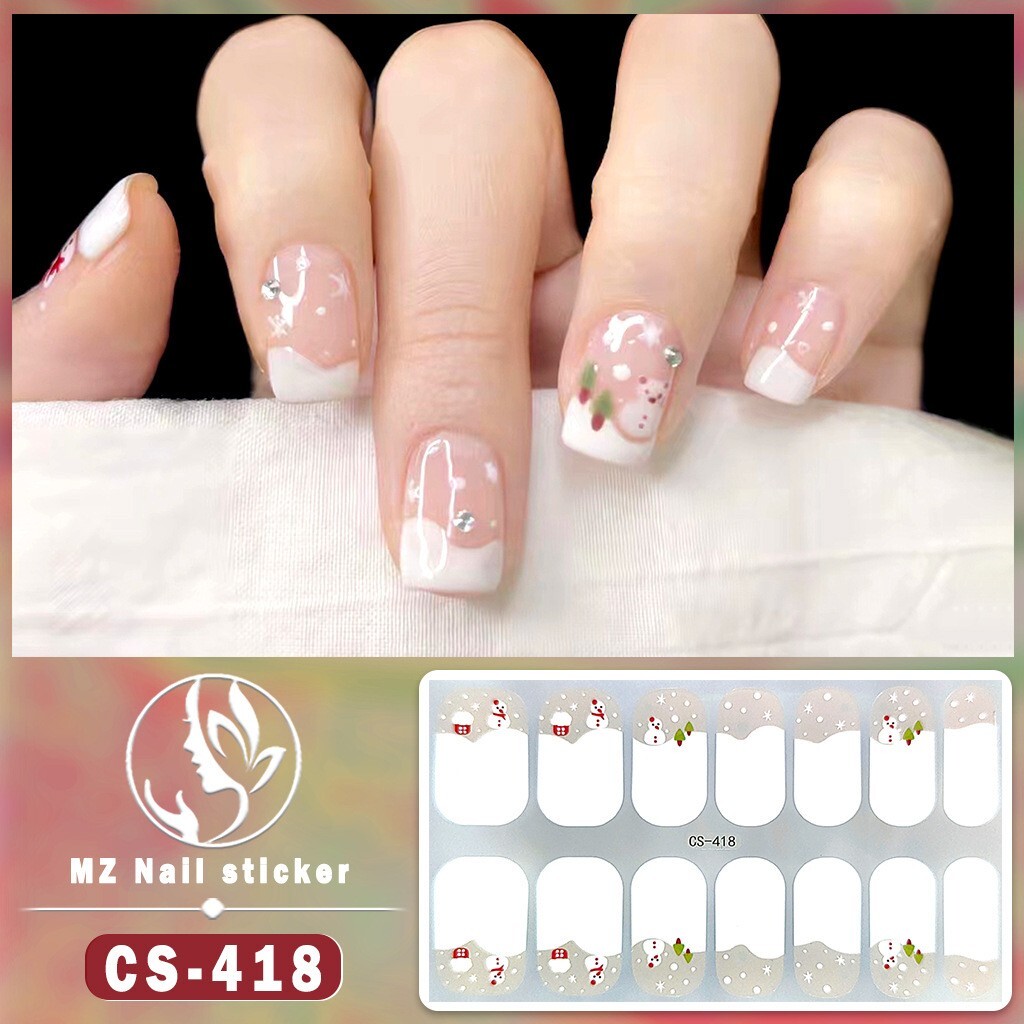 5 pcs hot sale Christmas Nail Stickers Semi Cured Gel Nail Stickers UV Lamp