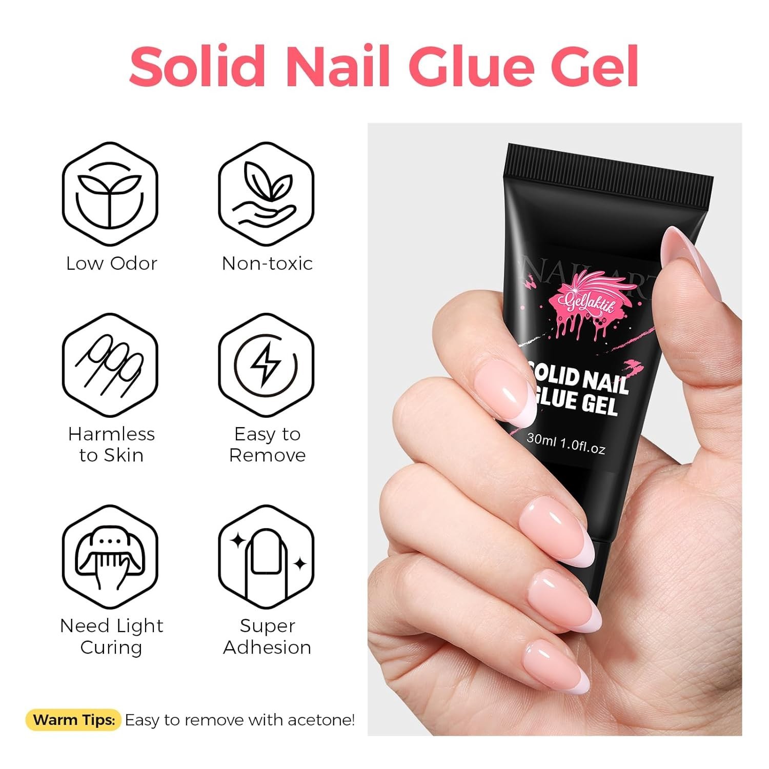 30ML Strong Nail Glue for Press On Nail Tips, Glue Gel for False Nails Fake Acry