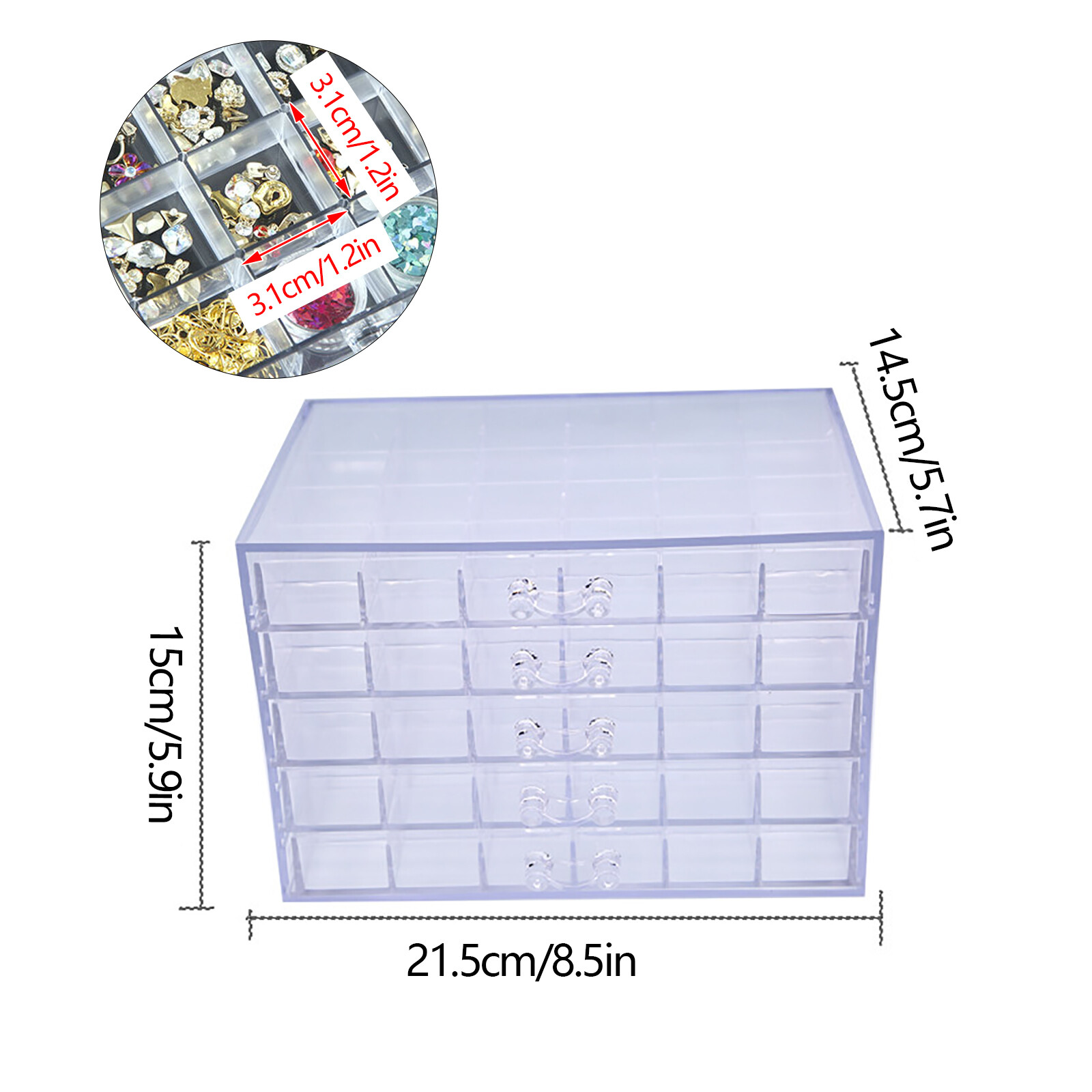 120 Grids Nail Art Rhinestone Gems Bead Acrylic Storage Display Tray Box Clear