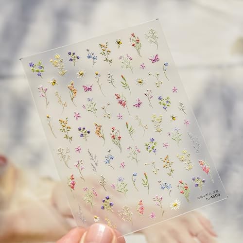 5D Embossed Flower Nail Stickers Daisy Nail Art Stickers Summer Floral Style 4