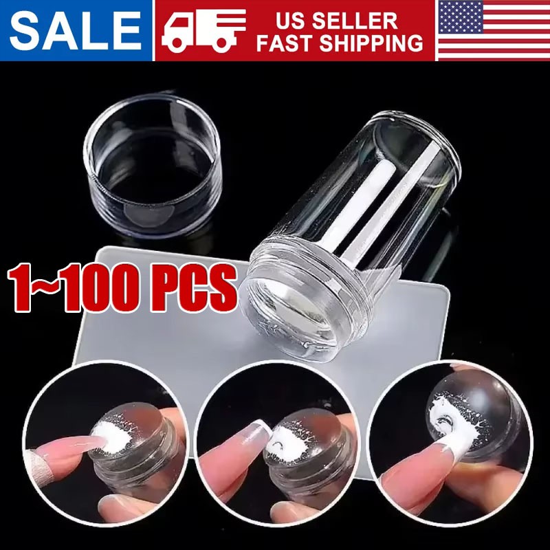Silicone Head Nail Stamp Set with Scraper French Nail Art Template DIY Tool Lot