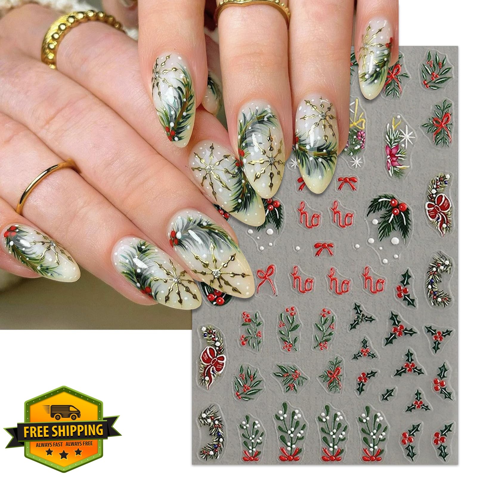 IDDFEVE Christmas Nail Stickers Holly Leaf Berries 4 Sheets