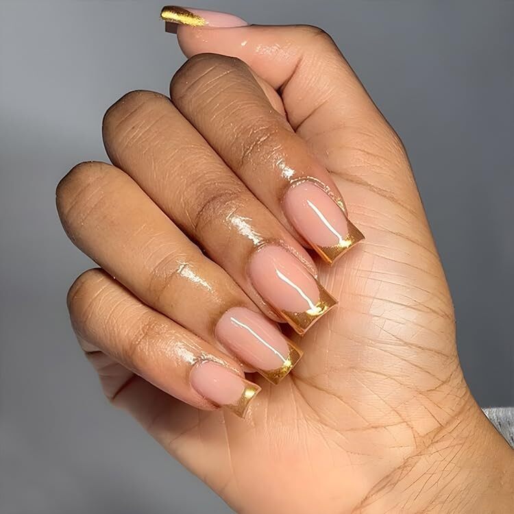 French Tip Press on Nails Short Square Fake Nails 1 Fl Oz (Pack of 24) Style3