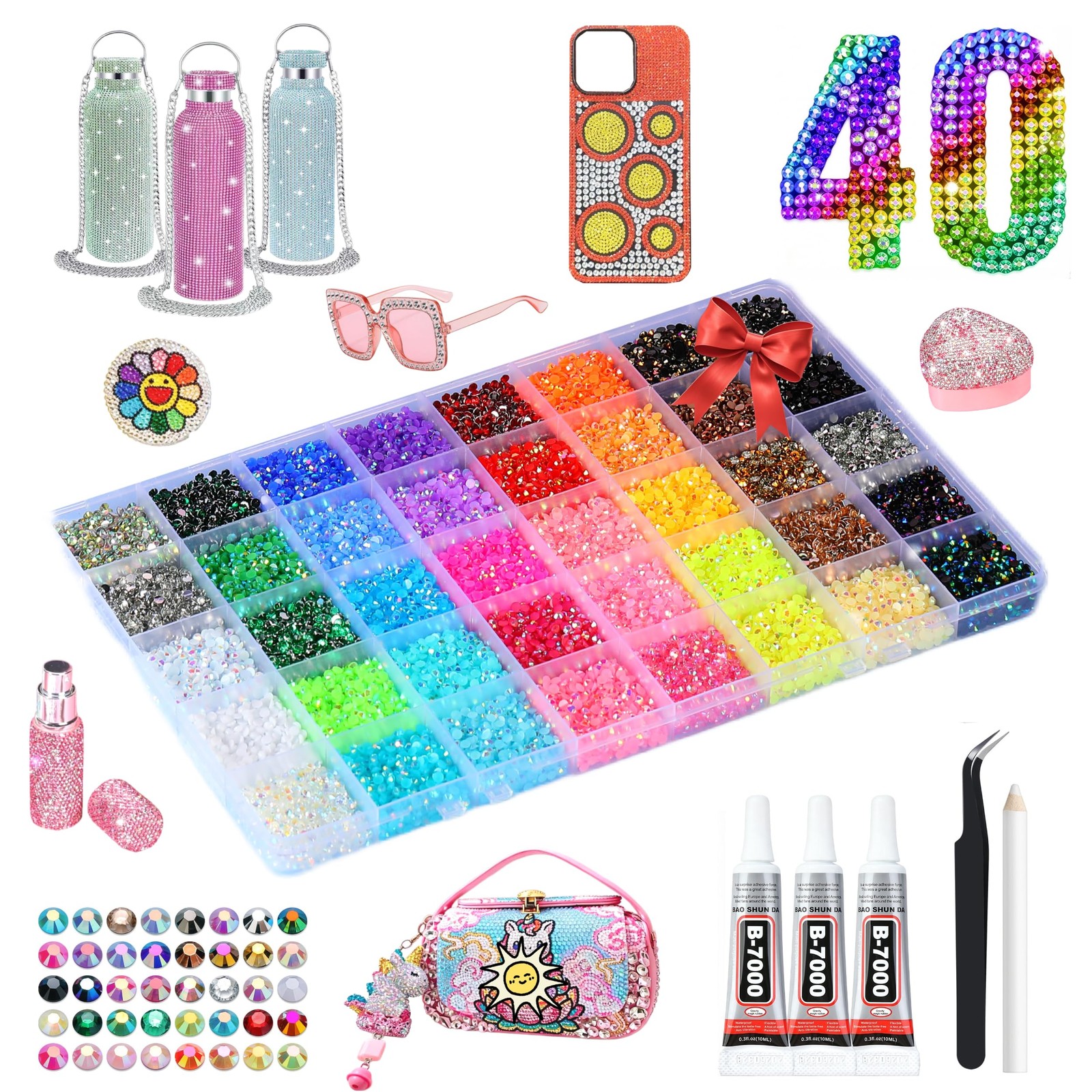 40 Colors Rhinestones Bedazzling Kit, 40000Pcs 3mm Flatback Rhinestones for B…