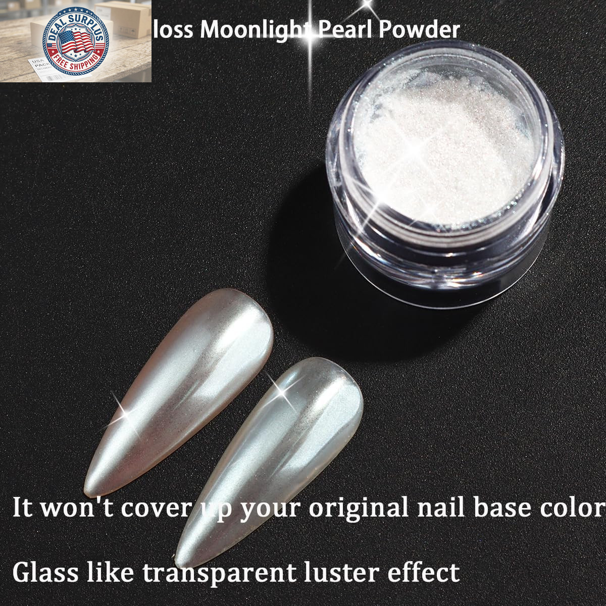 3Pcs Moonlight White Pearl Chrome Nail Powder, Super Glossy Clear Mirror Effect