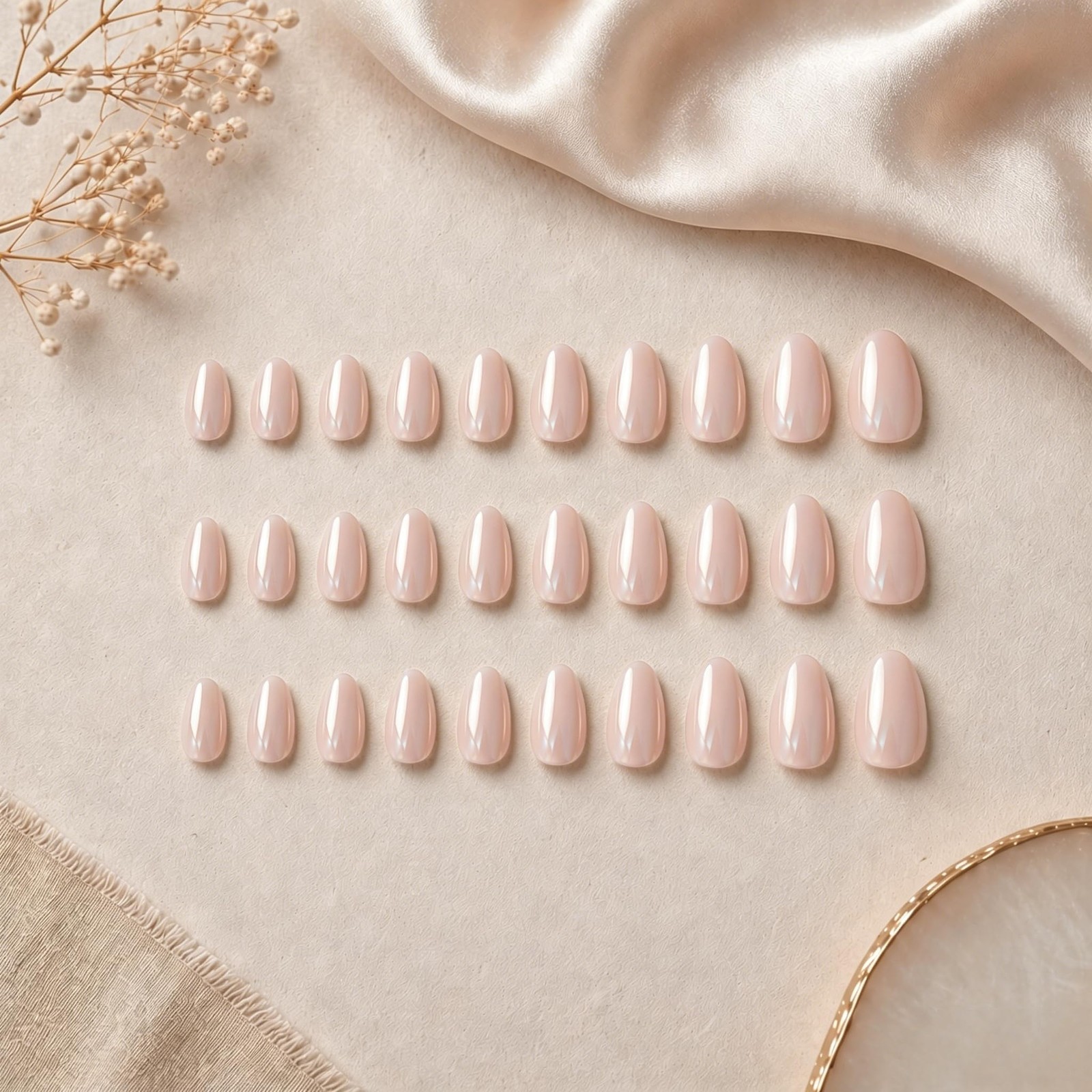 SXVME Chrome Nude Pink Almond Press On Nails