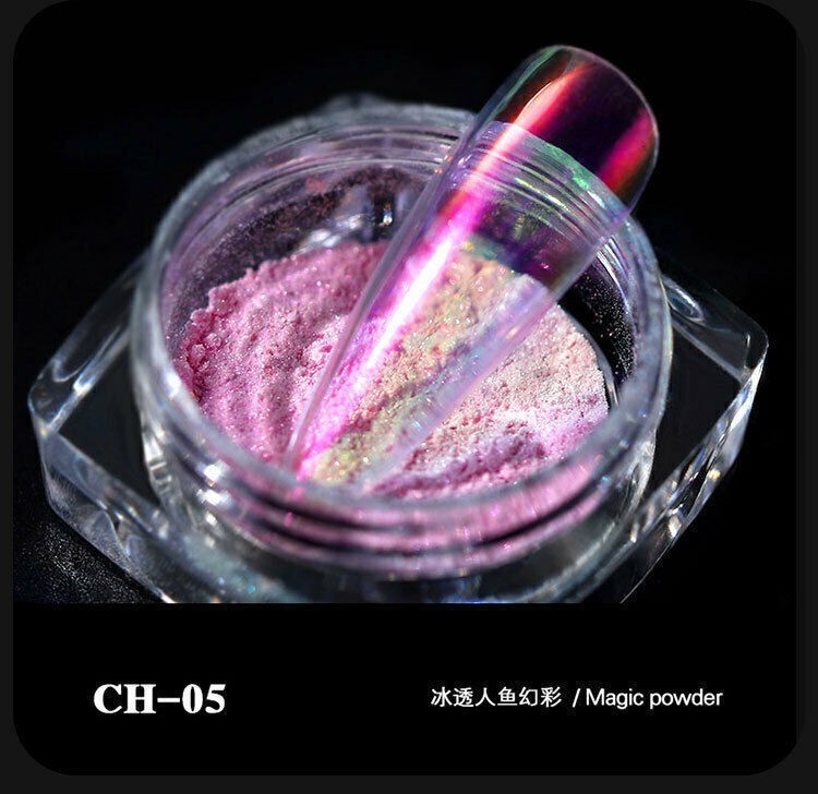 6 Boxes Nail Powder Iridescent Rainbow Glitter Pigment Powder Dust Nail Art Tips