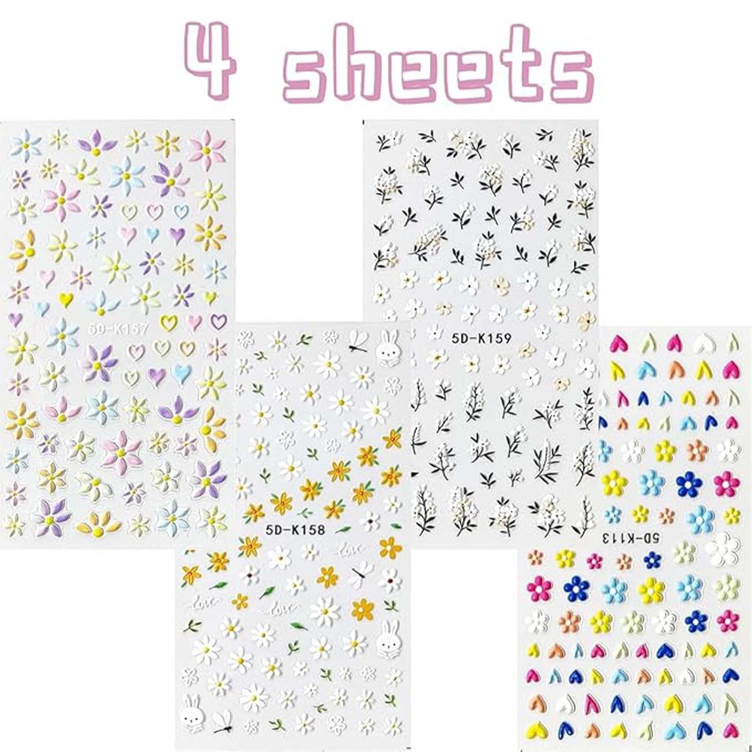 Flower Nail Art Stickers – 5D Embossed, Spring/Summer Daisy Designs, Self-Adh…