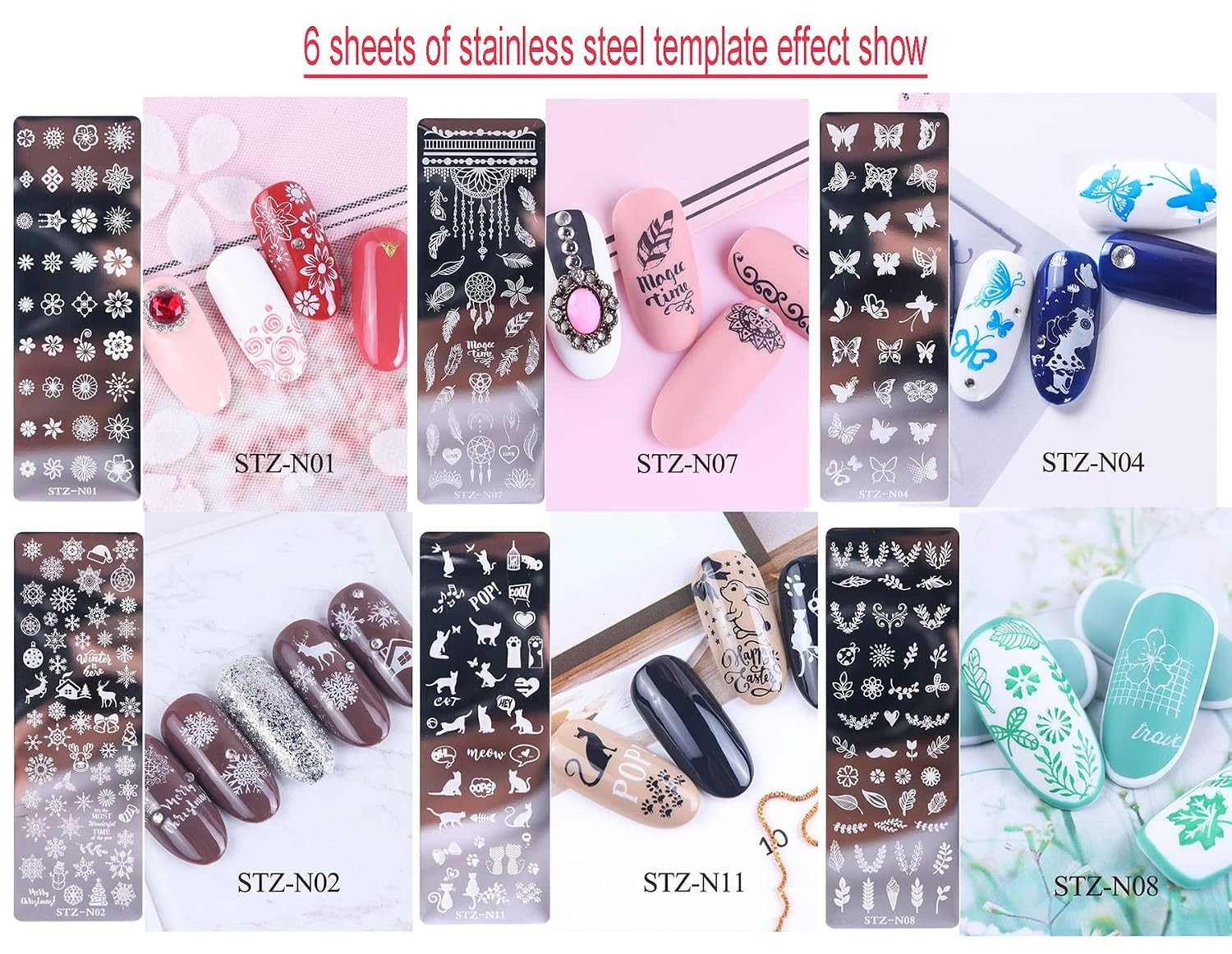 10 Pcs Nail Stamp Template Kit French, Contains 2 Stamper 2 Squeegee 6 Pattern T