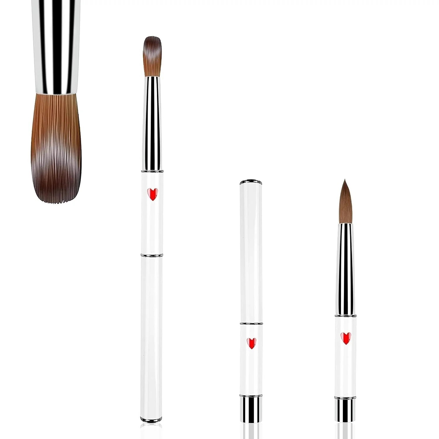 Kolinsky Hair – Acrylic Nail Art Brush White + Red Heart Round Professional 16UK
