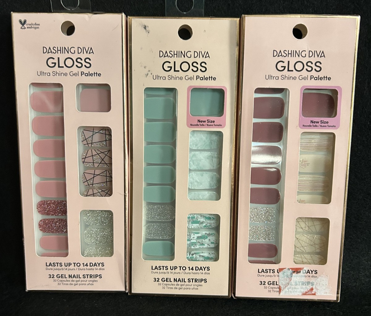 3PK DASHING DIVA Gloss Ultra Shine Gel Palette ~ 32 Nails Strips EA ~ SEALED