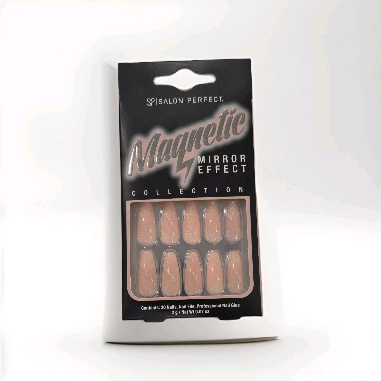 3 Pack of Salon Perfect Magnetic Mirror Effect Press-On Nails Stiletto Beige