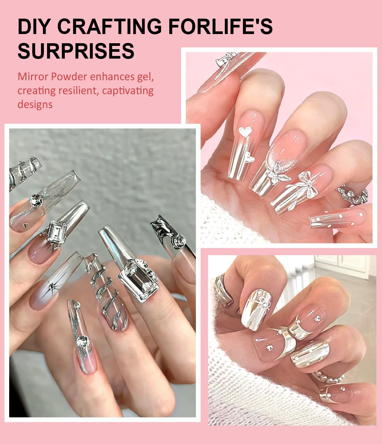 DIY 3D Nail Art Kit with Clear Gel & Chrome Powder – Ideal Gift for Enthusiasts